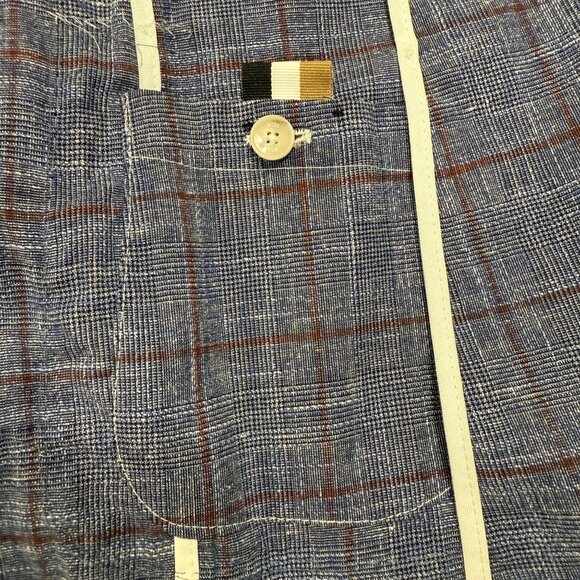 Hugo Boss Slim-Fit Micro-Patterned Jacket Blue Checkered Linen Cotton Blend Sz L - Picture 13 of 16